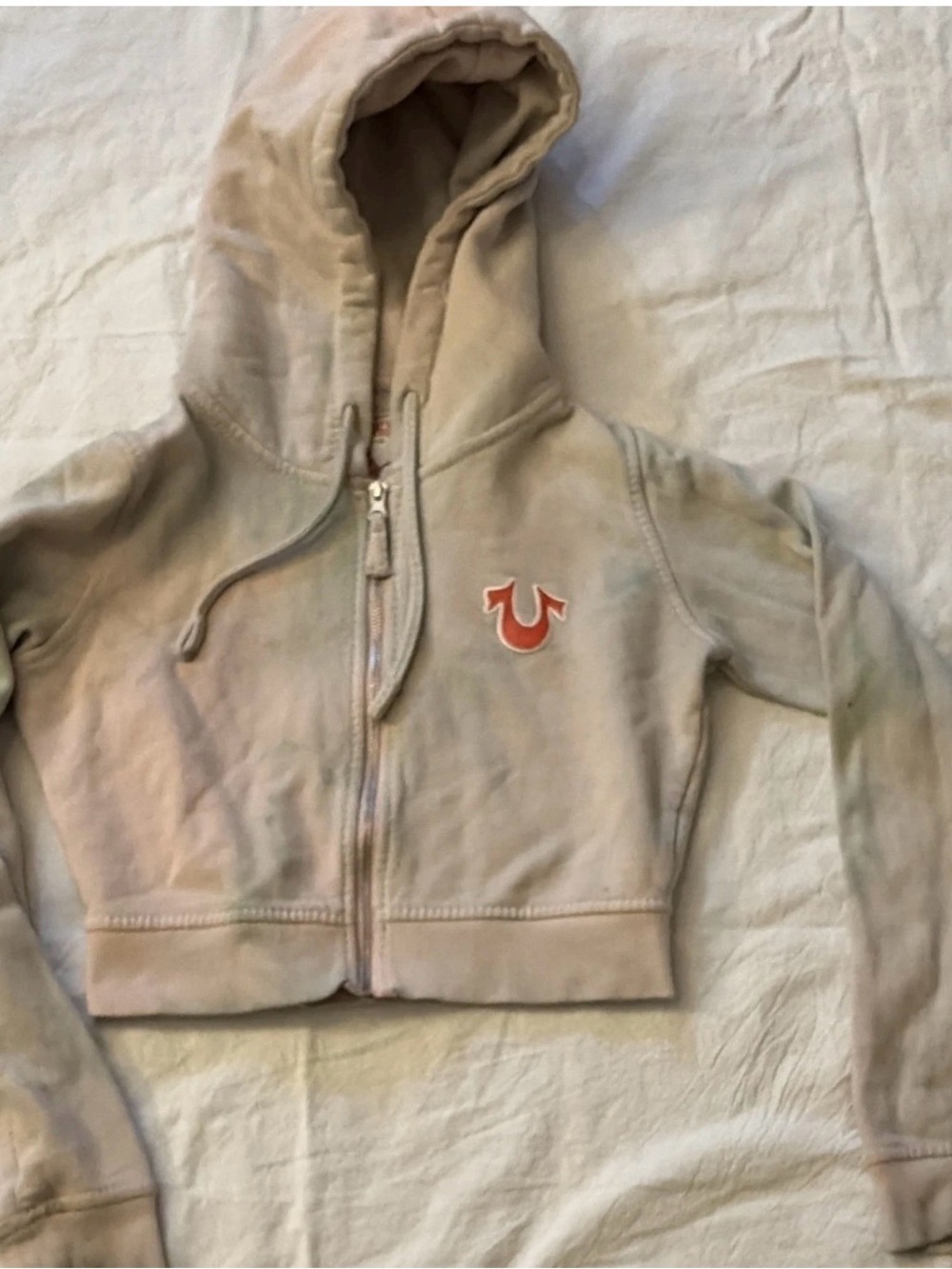 True Religion World Tour Shrunken Zip Up Tie-Dye Logo Hoodie